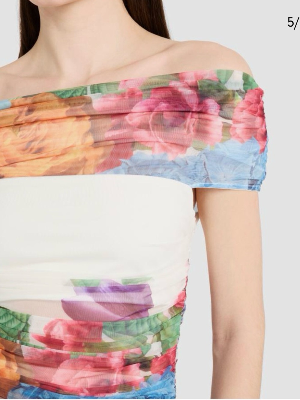 Alice + Olivia Off-Shoulder Floral Mesh Top in White and Multicolor